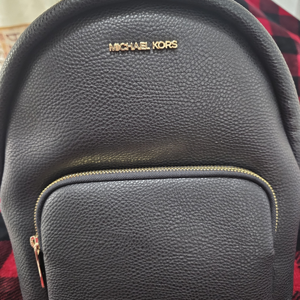 Michael Kors Black Leather Backpack with Gold Accents